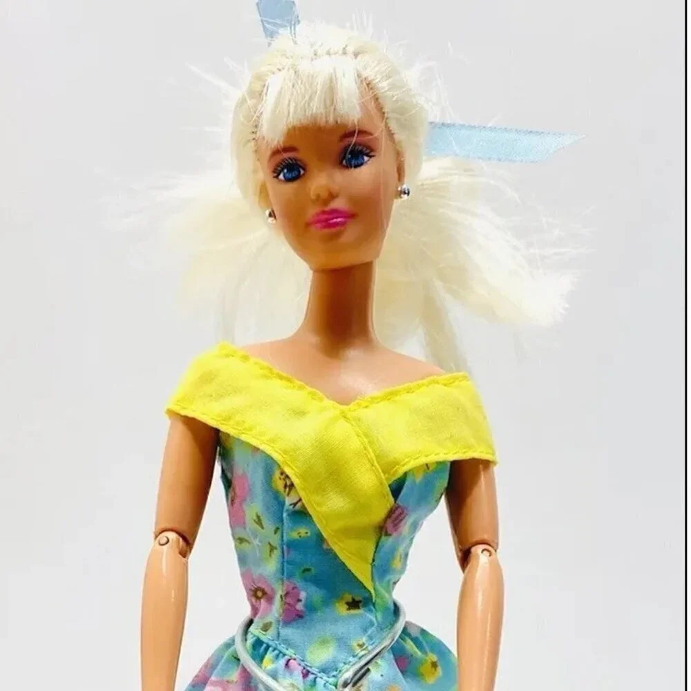 MATTEL BARBIE Doll Blond Hair Articulated Elbow Knees Earrings Dress 12" Tall